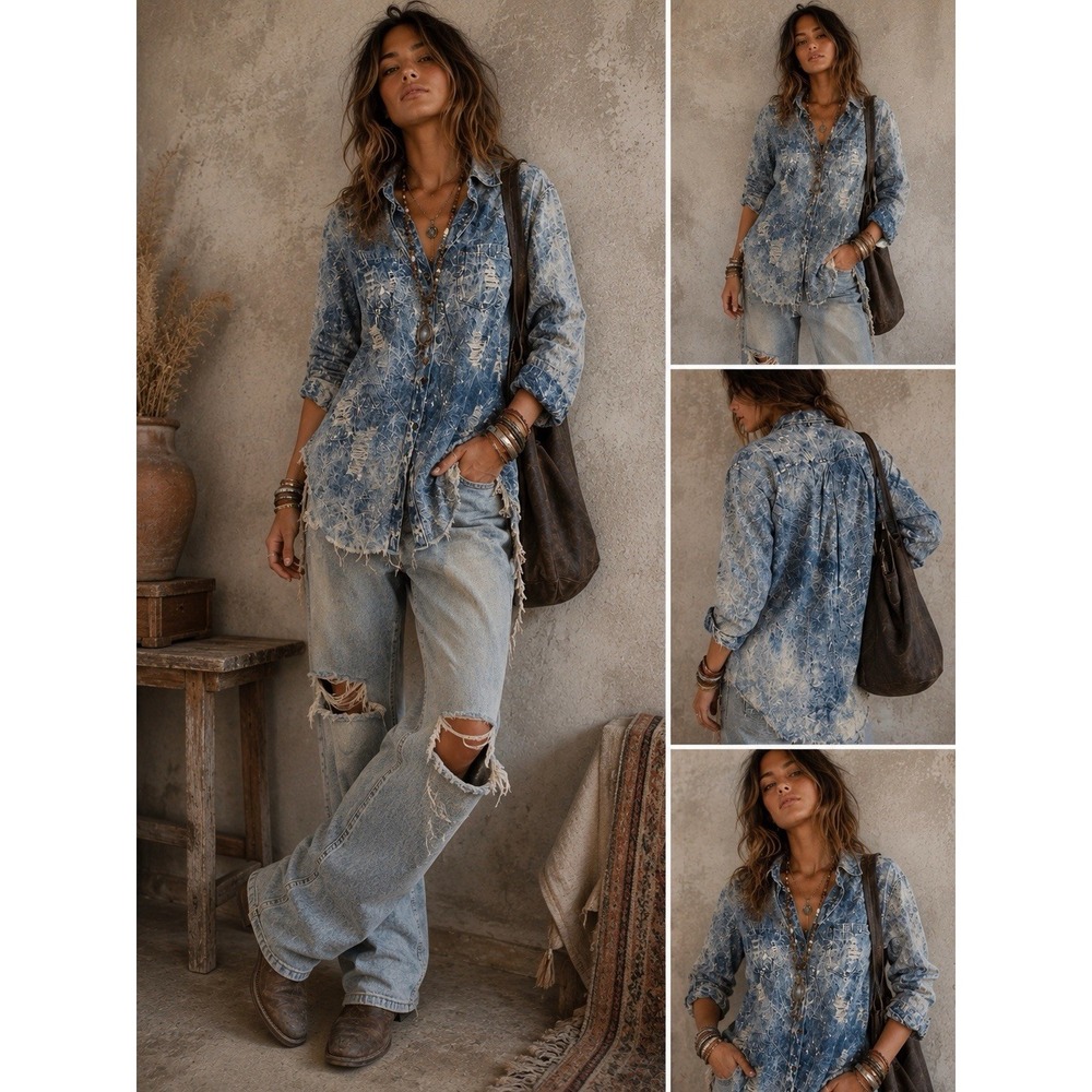 Thrill Jeans Distressed Acid Wash Denim Jacket Womens 1X Long Thrashed High Low